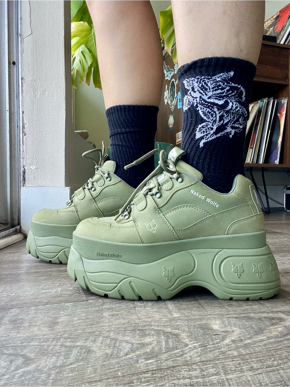Naked Wolfe Olive Green Sinner Platform Sneakers